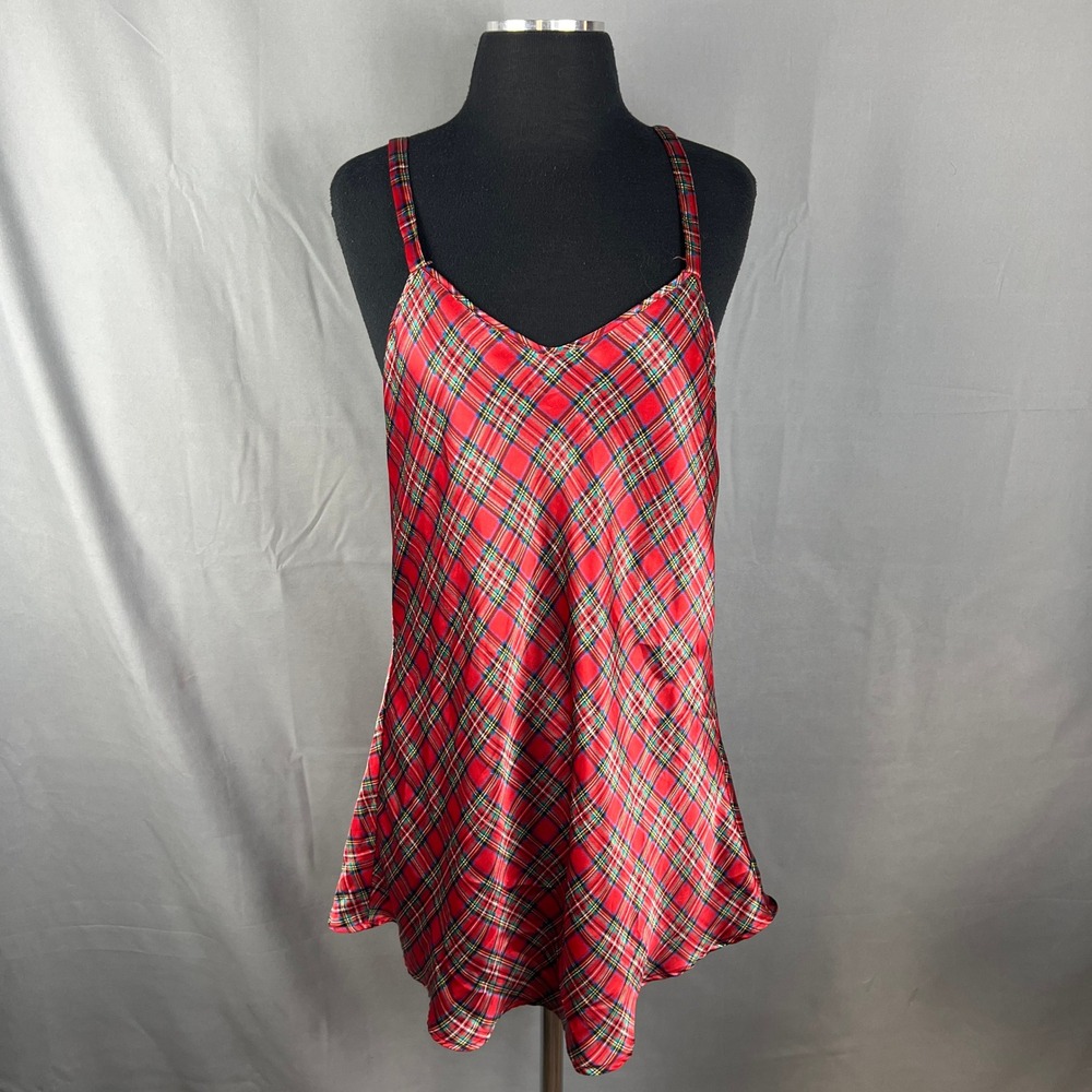 Cypress Chemise Nightgown Womens Medium Multicolor Tartan Plaid Satin Sleeveless